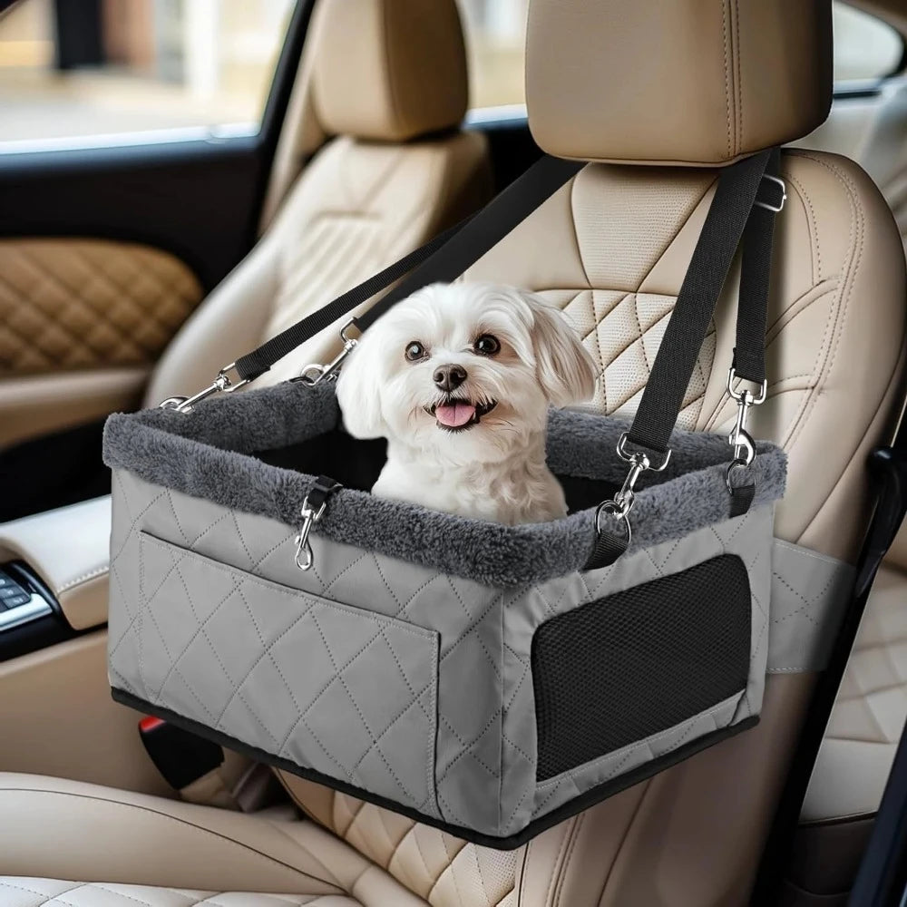 Leather Metal Frame Dog & Cat Car Booster Seat with Safety Belt