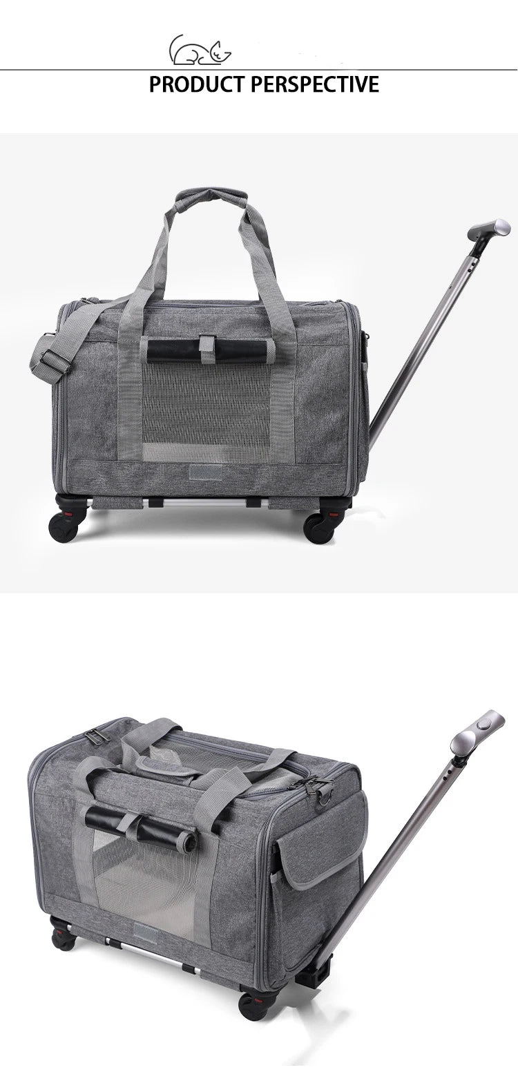 Sac de transport roulant pour animaux de compagnie avec roues — Approuvé par les compagnies aériennes et poussette pliable
