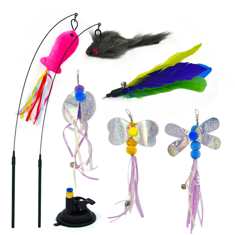 Hands-Free Suction Cup Cat Toy - Interactive Feather Wand Set