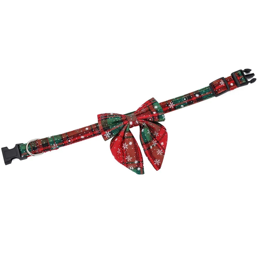 Collier pour chien flocon de neige festif avec nœud - Motif de Noël en coton