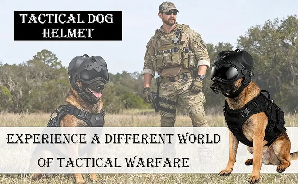 K9 Tactical Dog Helmet with Dual Goggles — Windproof Polyester Shell for Working Dogs