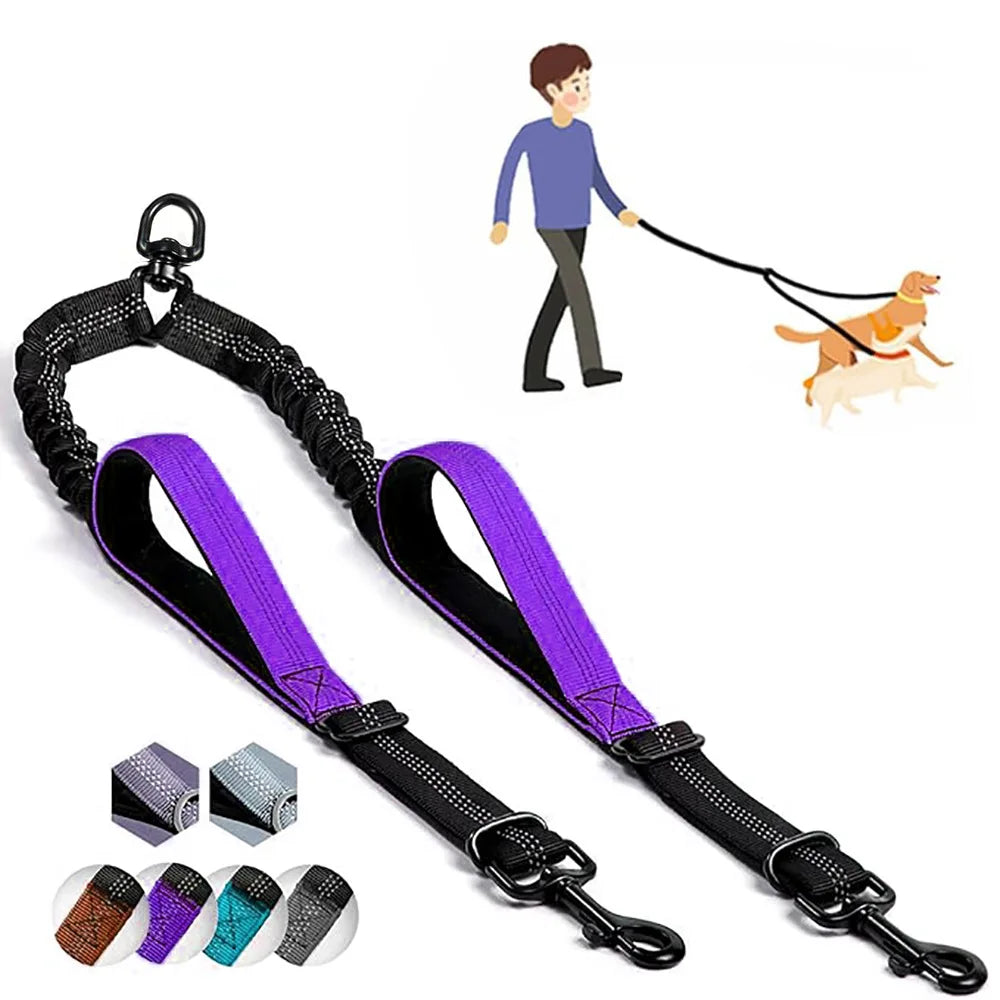 Double Dog Leash with Elastic Shock Absorber