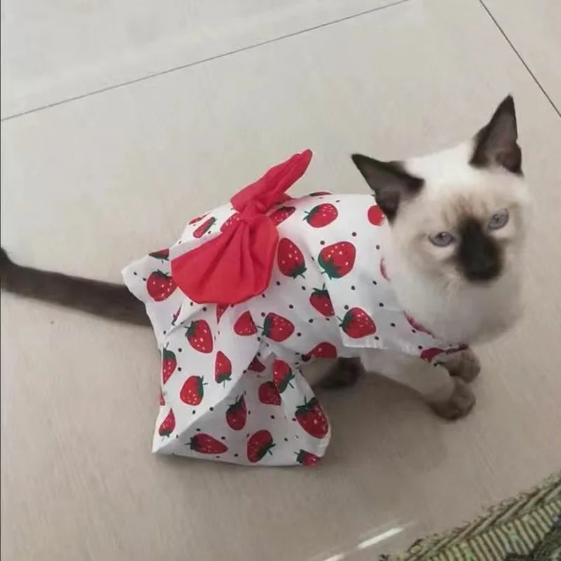 Fruit & Floral Print Bow Dress for Cats & Small Dogs