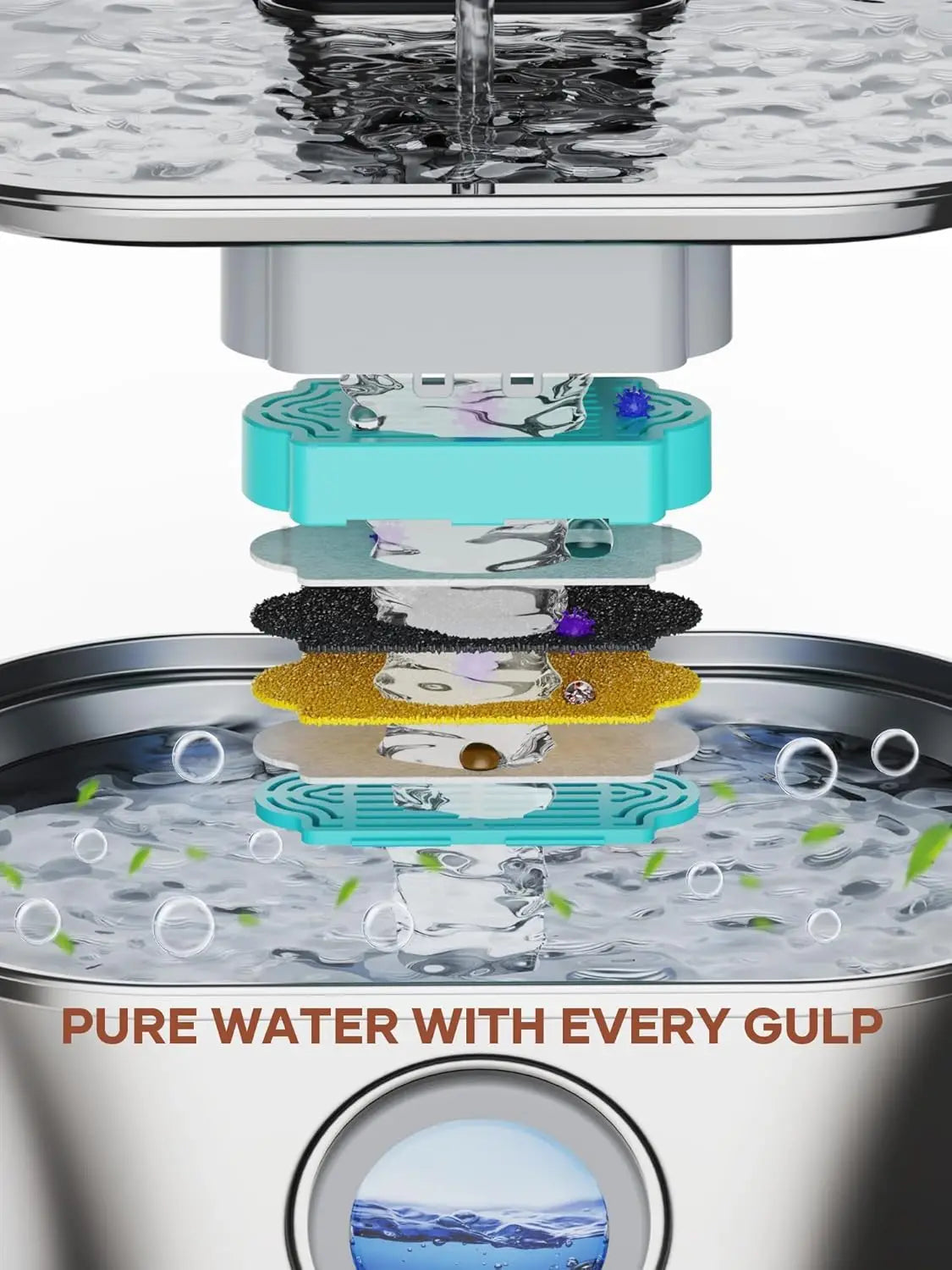Fontaine à eau pour animaux de compagnie en acier inoxydable de 3,2 L – Recharge sans fil avec fenêtre de niveau d'eau