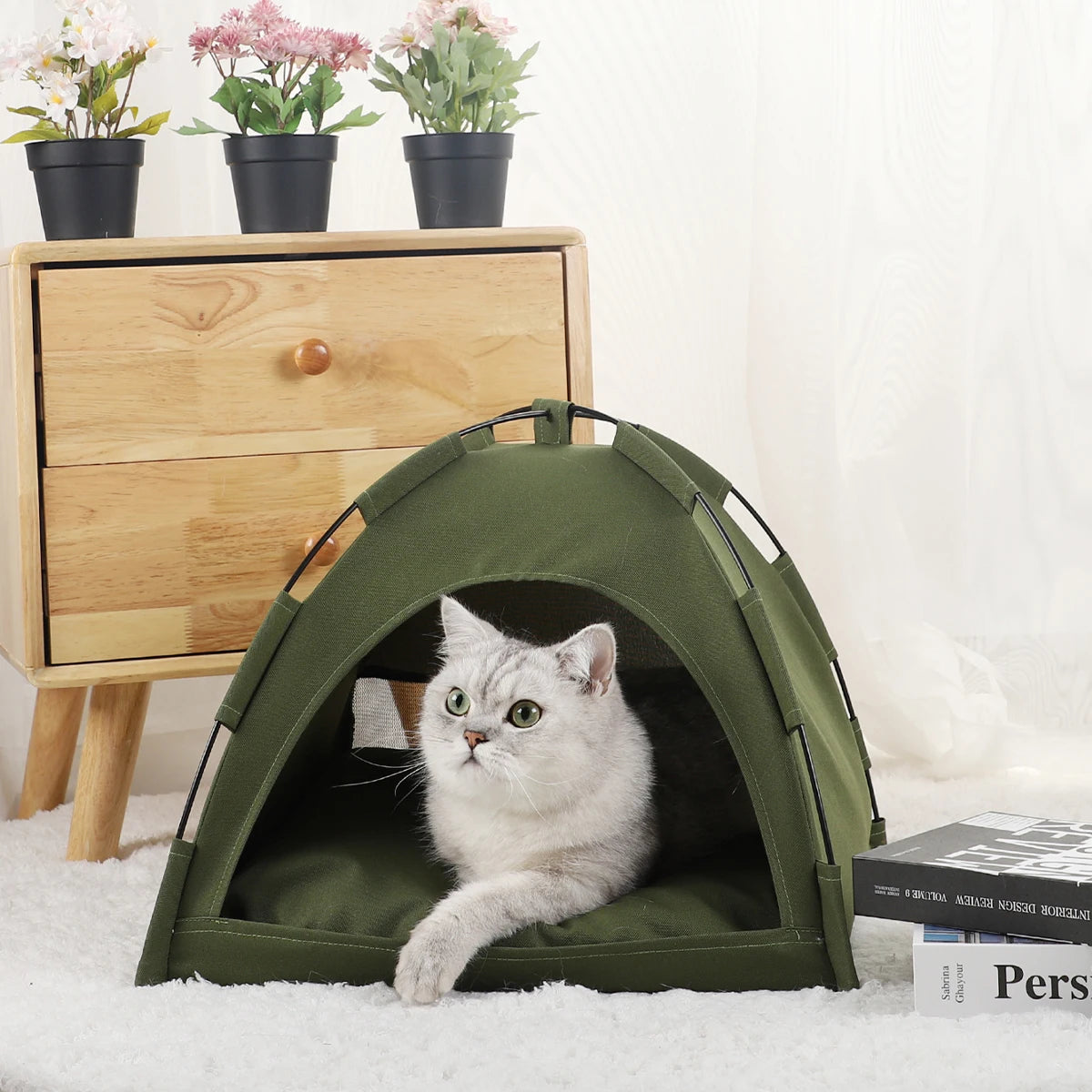 Cozy Cat Tent Bed - Warm Clamshell House with Cushion for Cats and Kittens