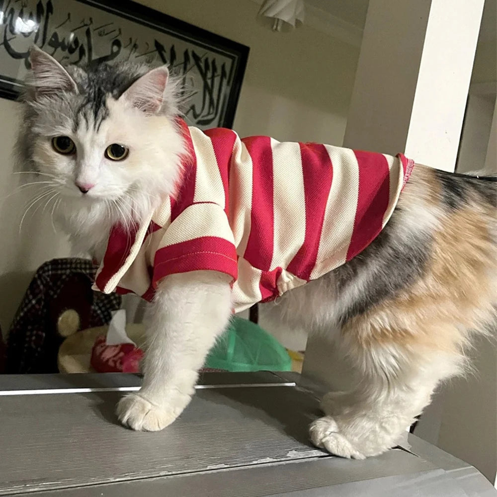 Striped Polo Shirt for Cats & Small Dogs