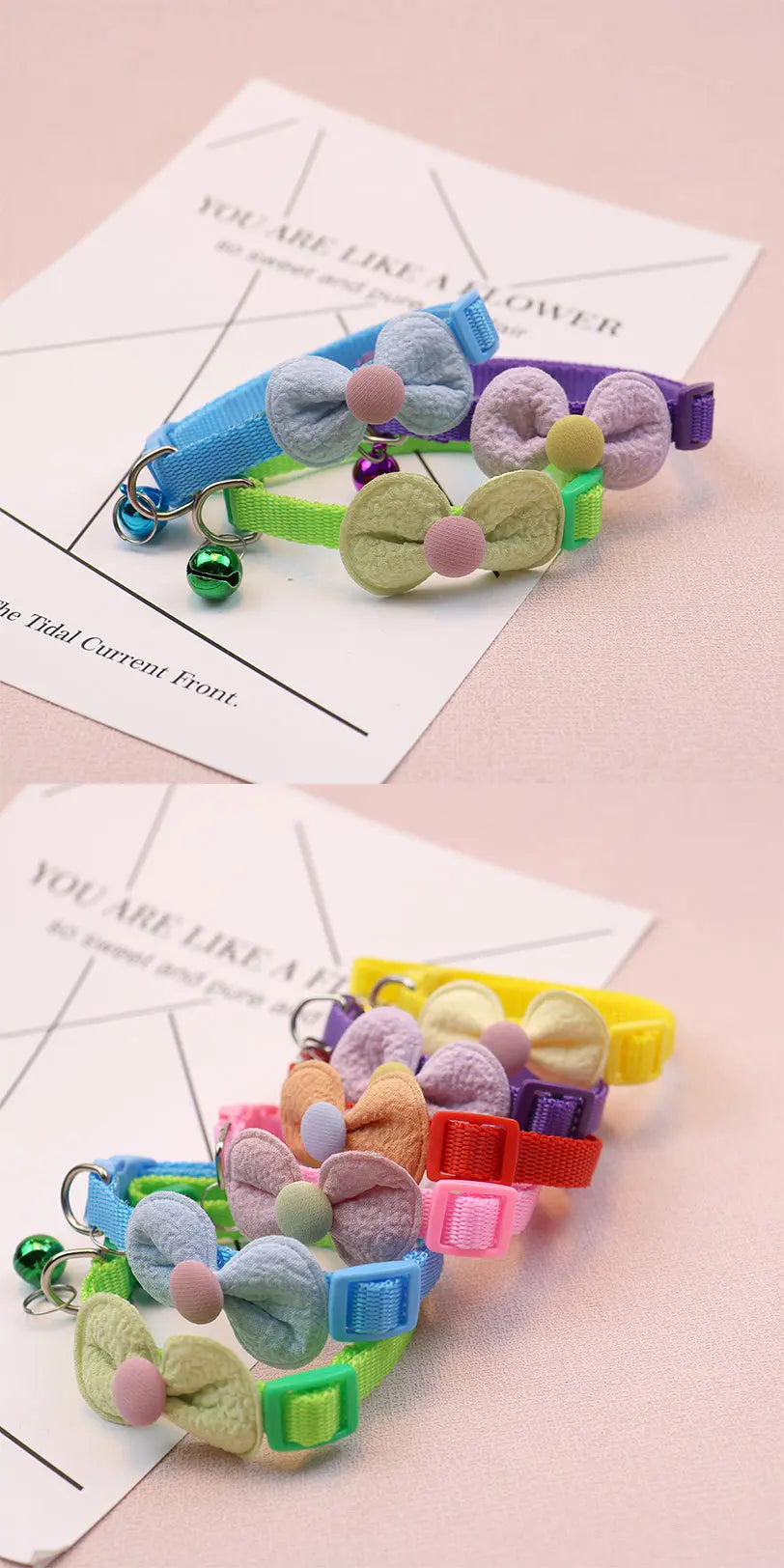 Cute Bow Cat & Small Dog Collar with Bell & Quick-Release Buckle