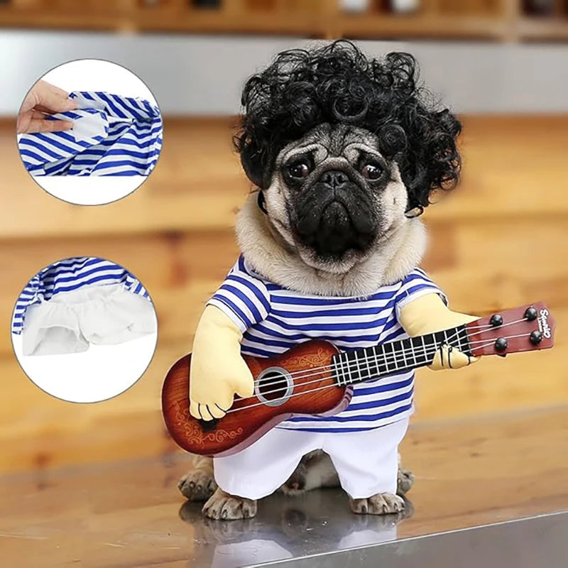 Pet Rock Star Guitar Costume for Dogs & Cats — Funny Halloween & Christmas Cosplay Outfit