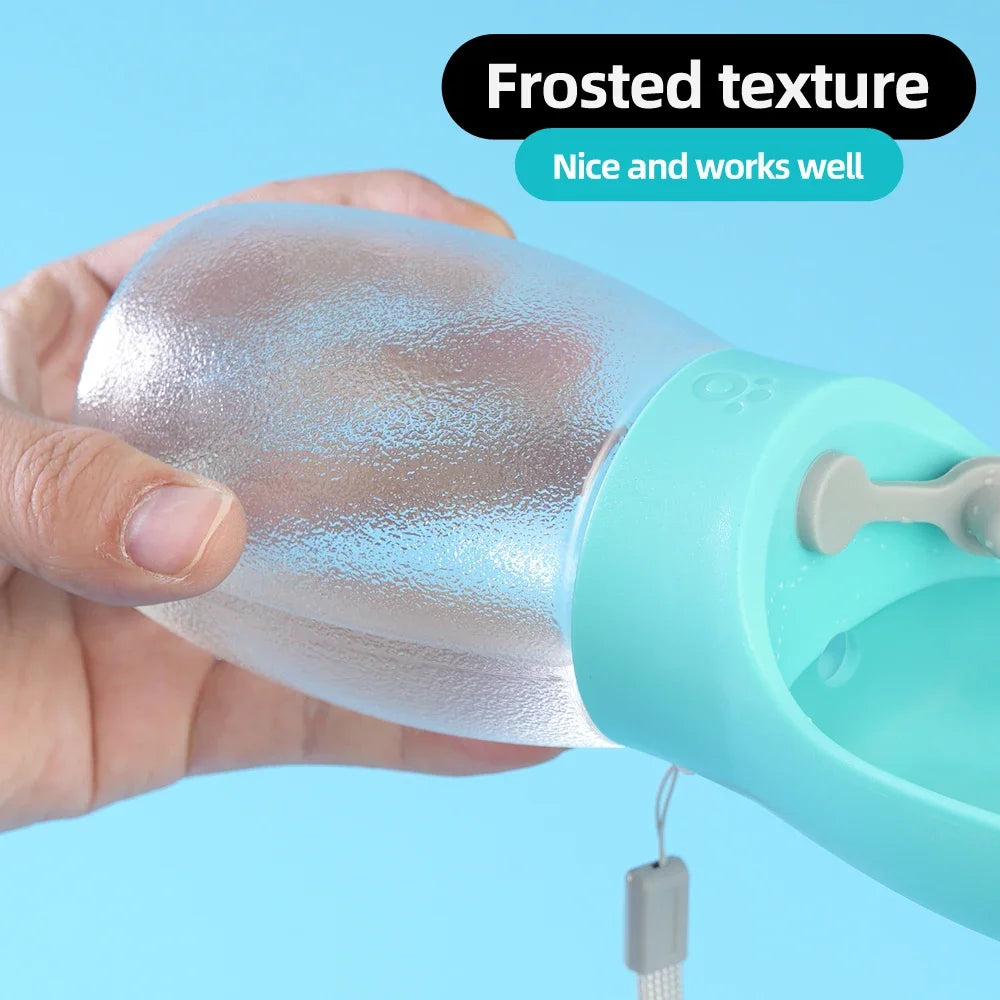 300ml Frosted Pet Water Bottle with Drinking Bowl – Portable & Leakproof for Dogs & Cats