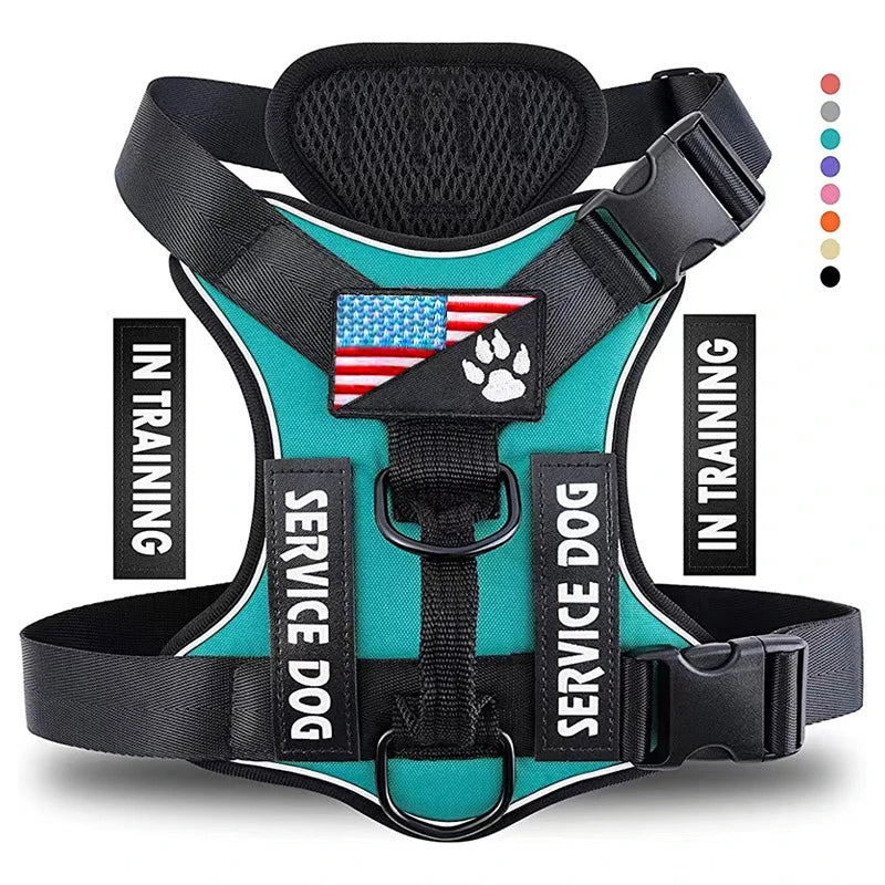 Reflective Service Dog Vest Harness with 5 Patches | Adjustable Soft Oxford Mesh Harness