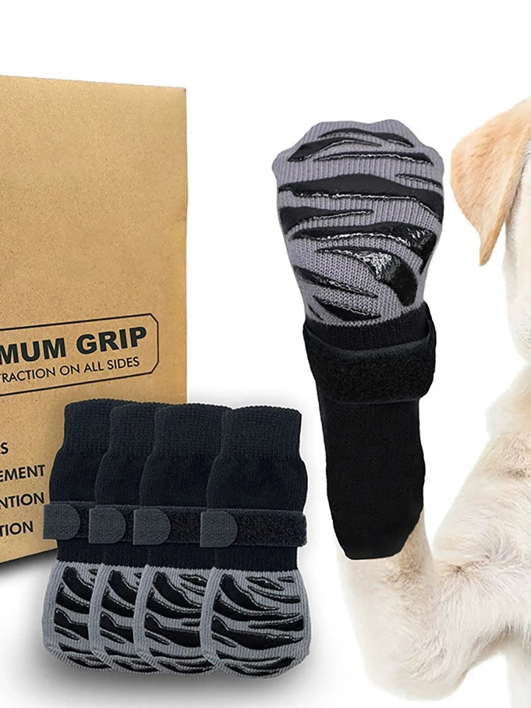 Anti-Slip Knitted Dog Socks with Paw Grip – Pack of 4