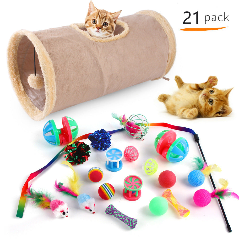 Foldable Cat Play Tunnel with Toys - Interactive Tent for Kittens