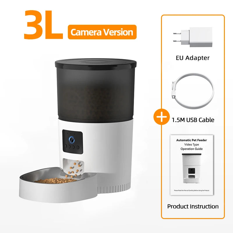 3L Smart Automatic Pet Feeder with Camera & Voice Recorder — Remote Control for Cats & Dogs