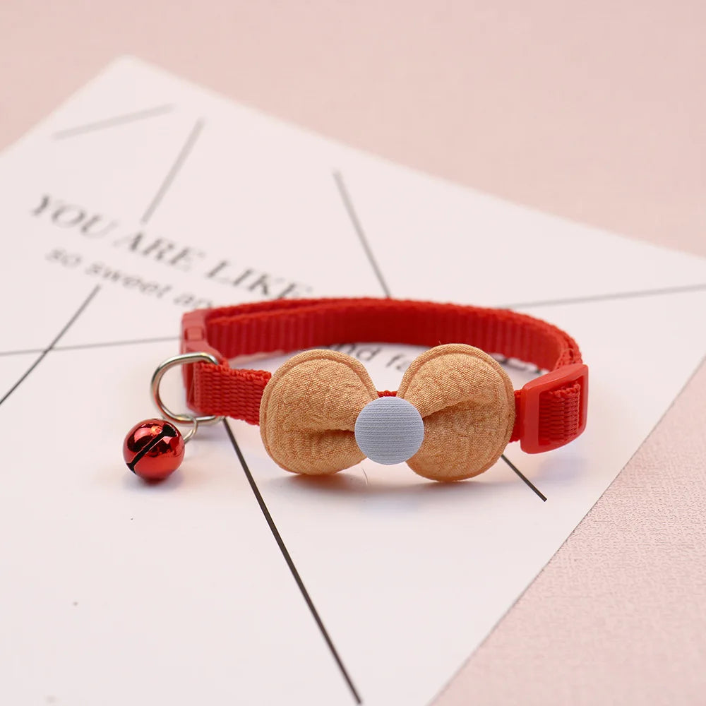 Cute Bow Cat & Small Dog Collar with Bell & Quick-Release Buckle