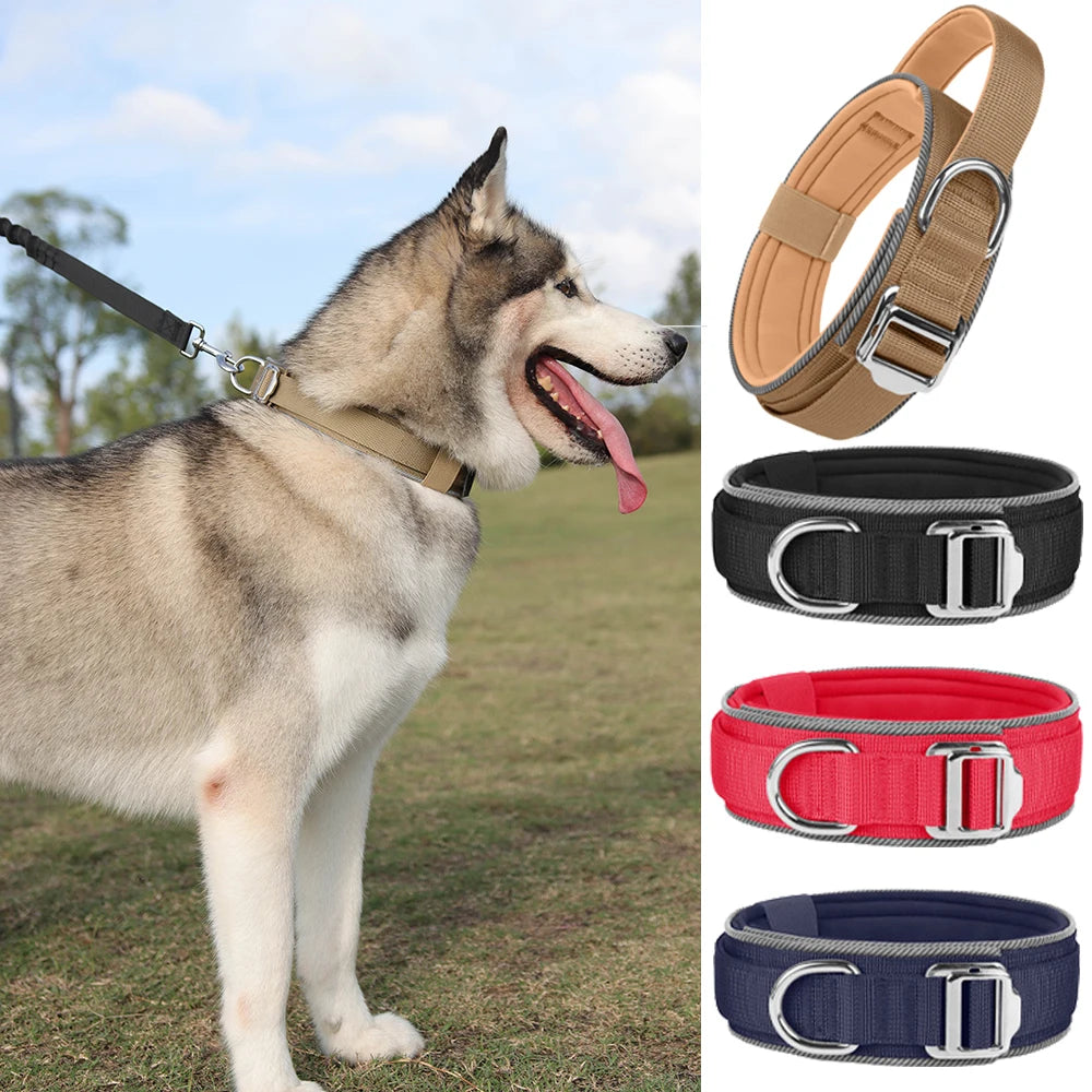 Padded Reflective Tactical Dog Collar for Medium & Large Dogs