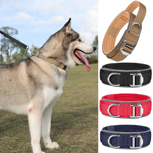 Padded Reflective Tactical Dog Collar for Medium & Large Dogs
