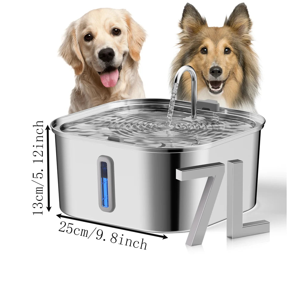 7L Stainless Steel Pet Water Fountain — Large Capacity Dispenser for Multiple Cats & Dogs