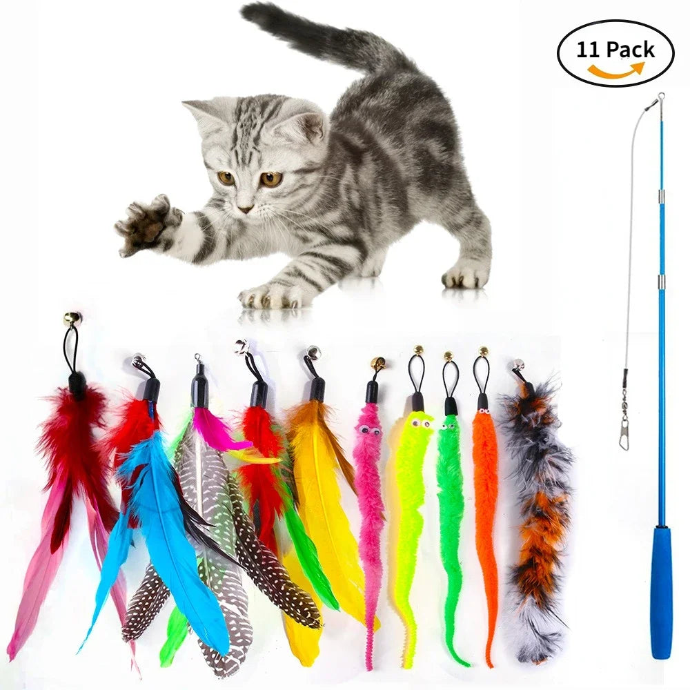Retractable Cat Feather Wand Set