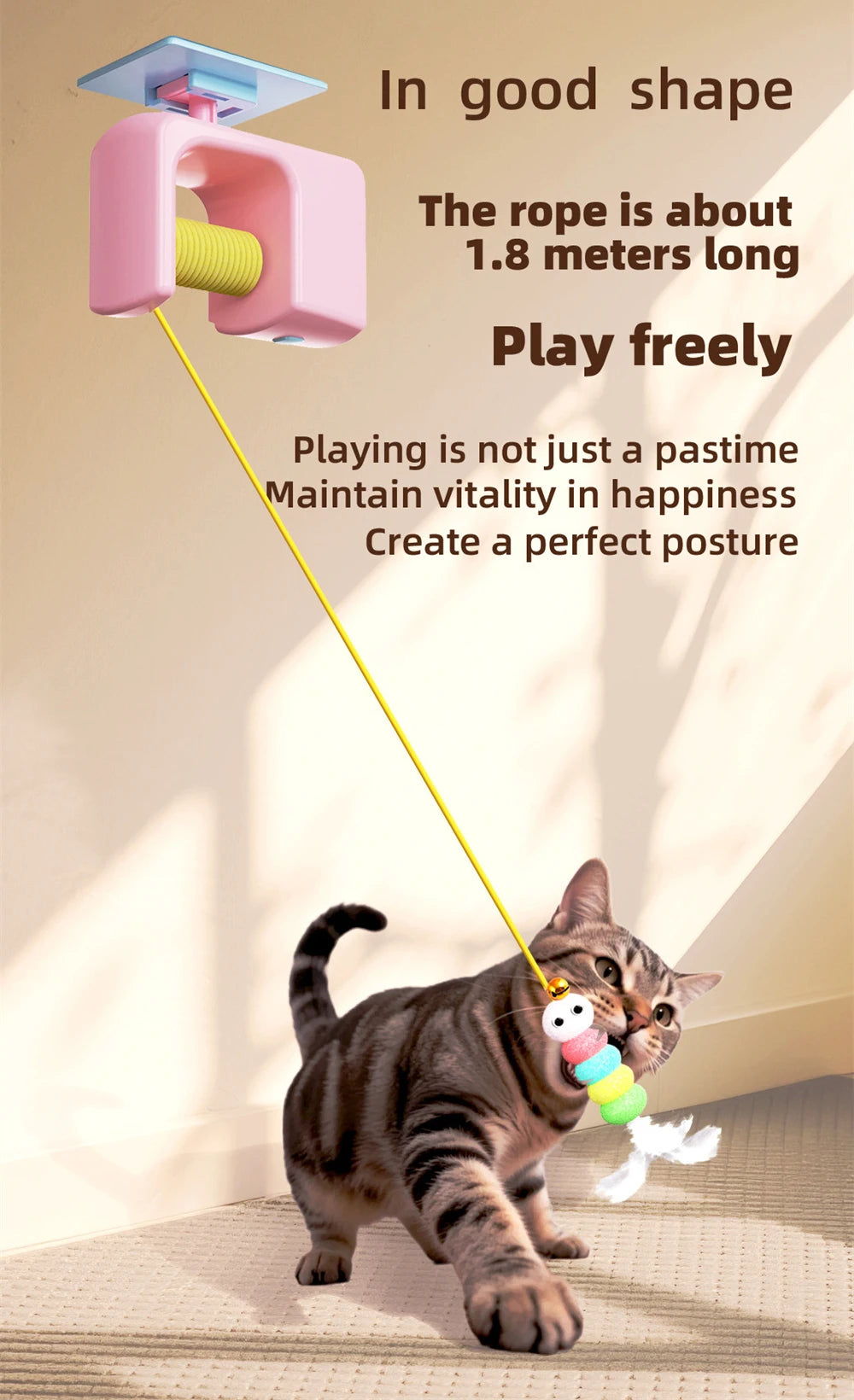 Automatic Telescopic Cat Wand Toy with 180cm Elastic Rope