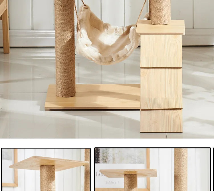 Multi-Level Wooden Cat Tree with Sisal Scratching Posts