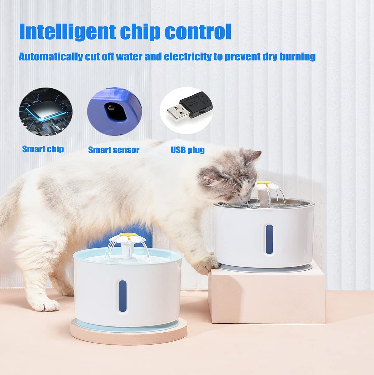 Cat Water Fountain - 2.4L Stainless Steel Automatic Pet Drinking Fountain