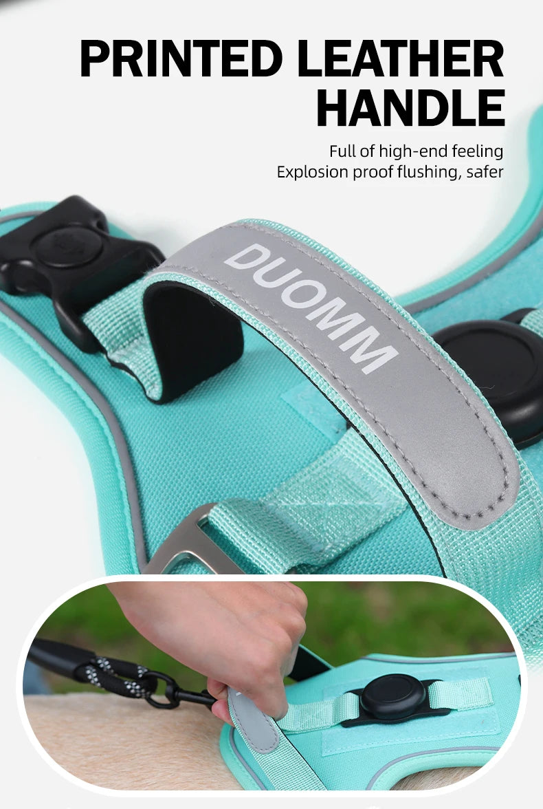 No-Pull Dog Harness with AirTag Holder, Handle & Front Clip — Reflective Padded Vest for Walking & Training