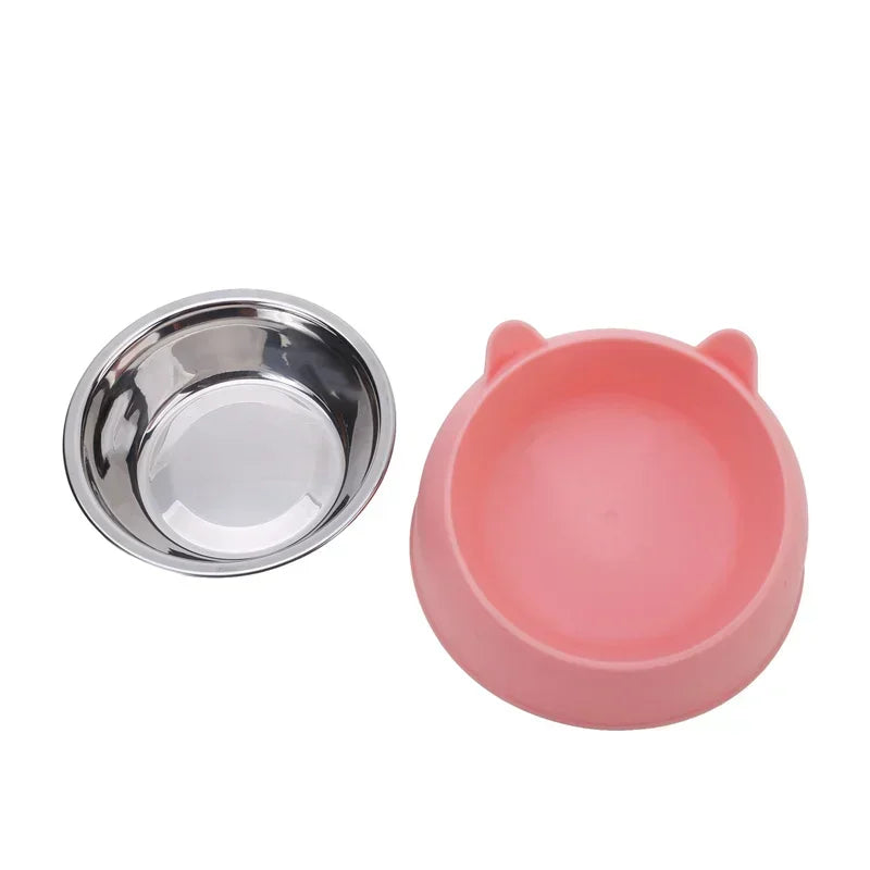 Cat Ear Stainless Steel Pet Bowl with Non-Slip Base