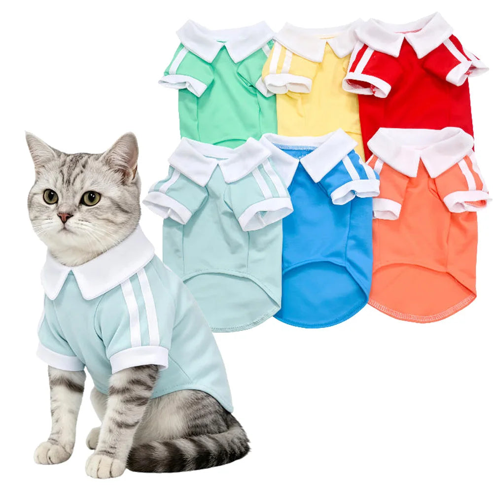 Striped Sport Polo T-Shirt for Cats & Small Dogs