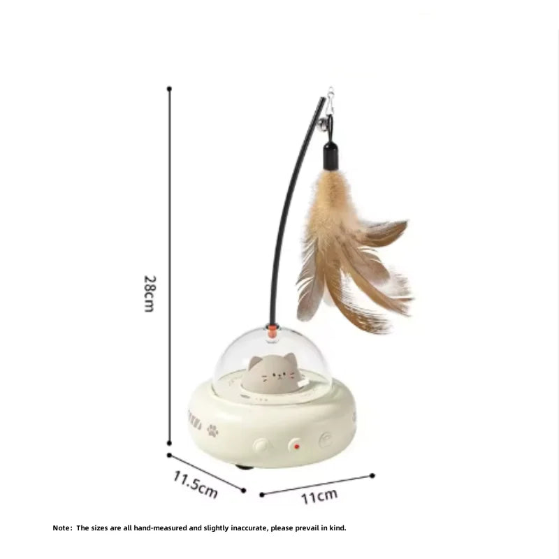 Electric UFO Cat Teaser Toy with Bell & Replaceable Feather