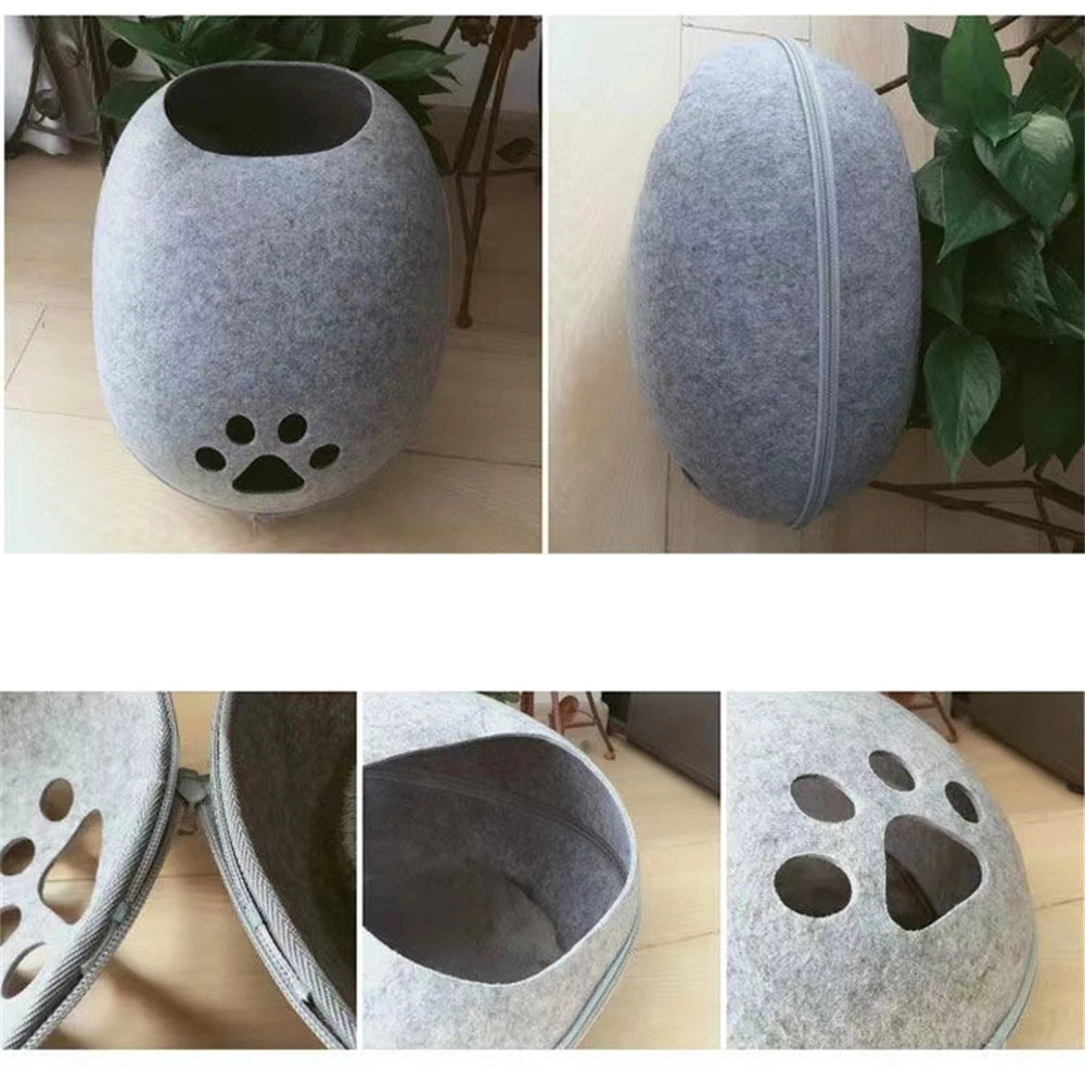 Egg-Shaped Felt Cat Bed with Mattress