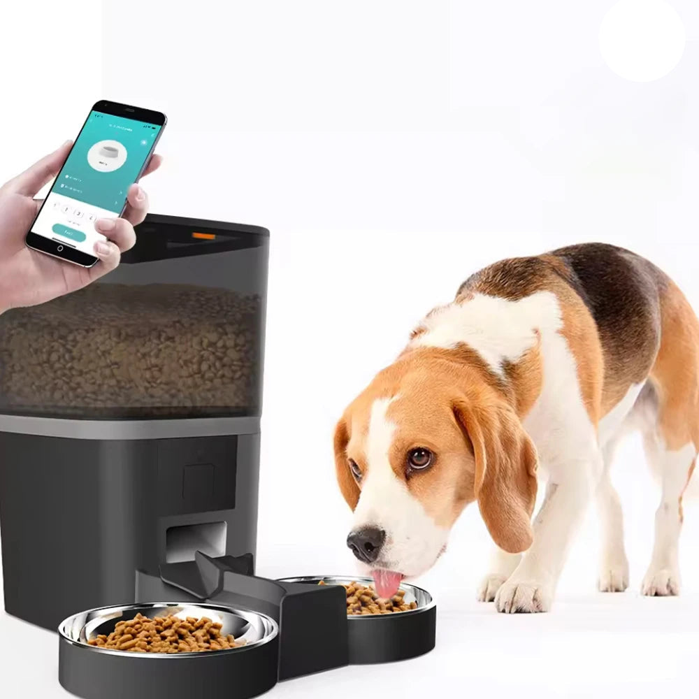 Distributeur automatique de nourriture pour animaux de compagnie Smart WiFi 4L - Double gamelle avec télécommande