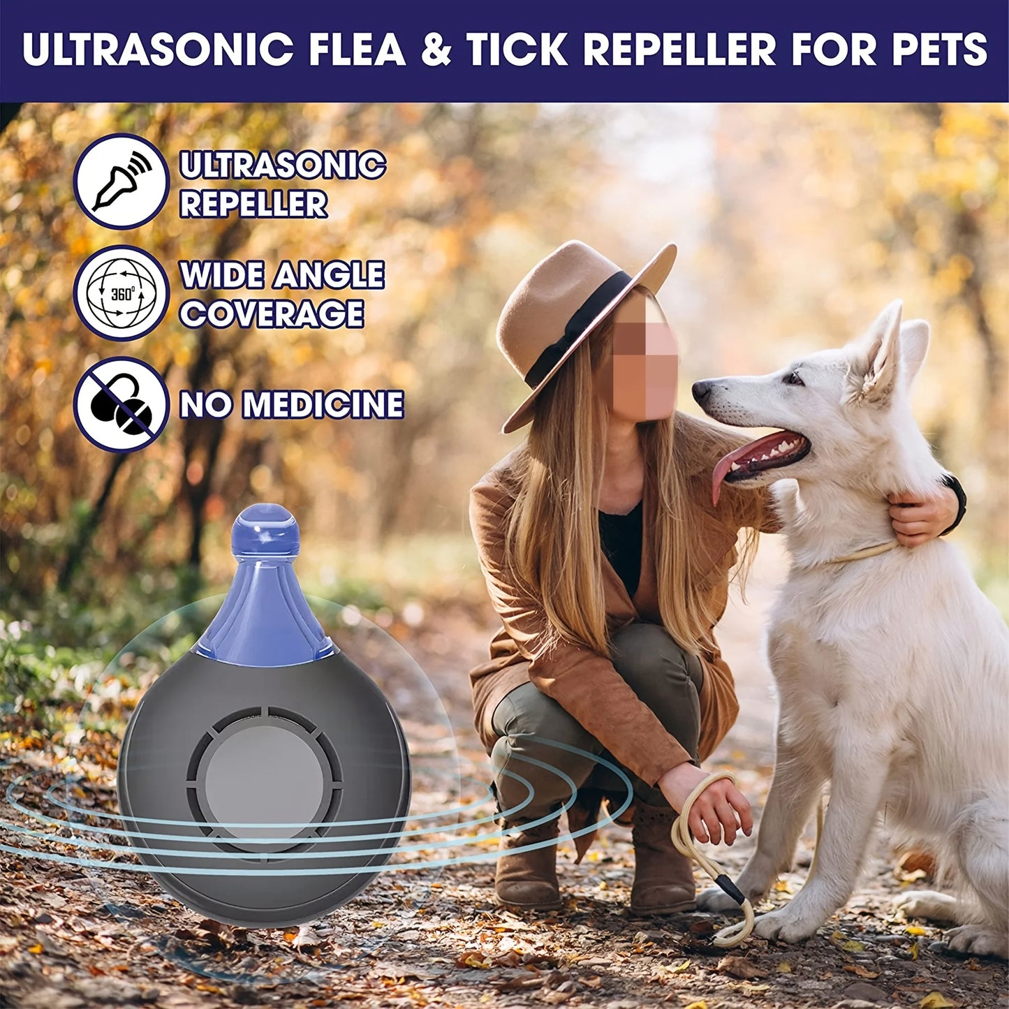 Répulsif antipuces et tiques à ultrasons pour animaux de compagnie - Dispositif de protection antiparasitaire sans produits chimiques