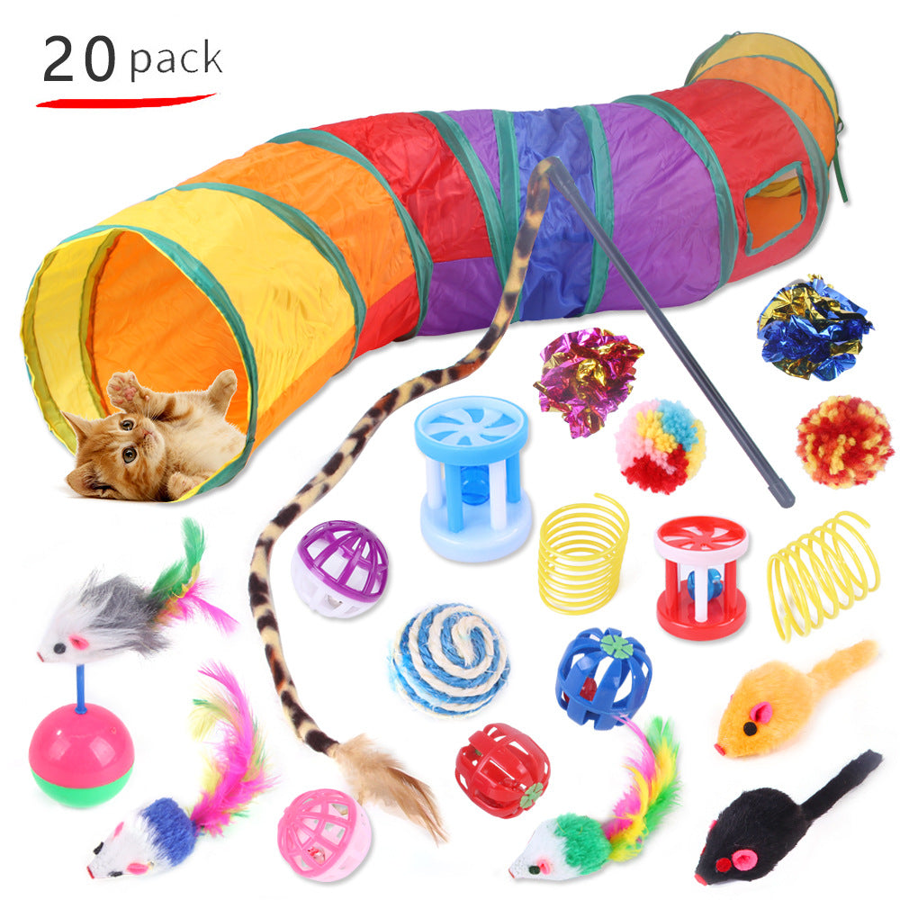 Foldable Cat Play Tunnel with Toys - Interactive Tent for Kittens