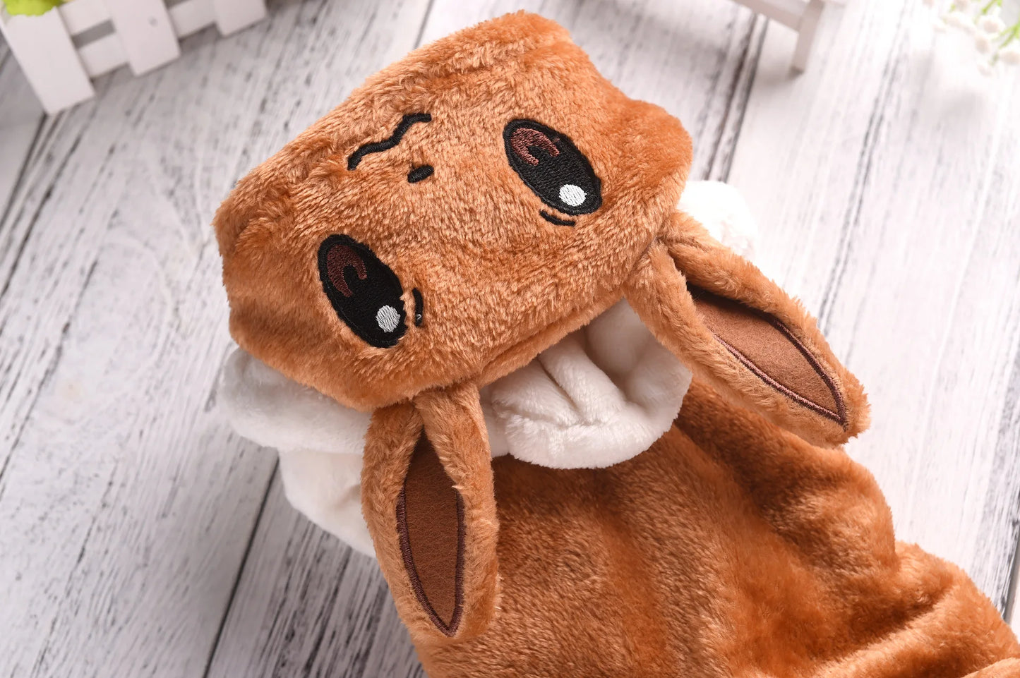 Eevee Anime Cosplay Dog Costume – Kawaii Plush Insulated Coat for Small Dogs