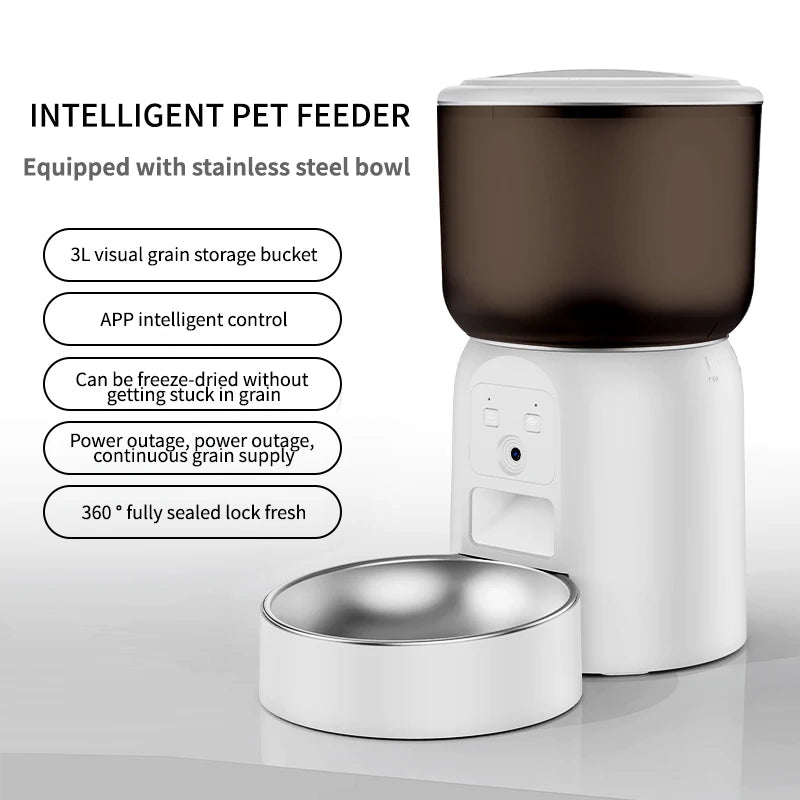 3L Smart Pet Feeder with HD Camera & Stainless Steel Bowl