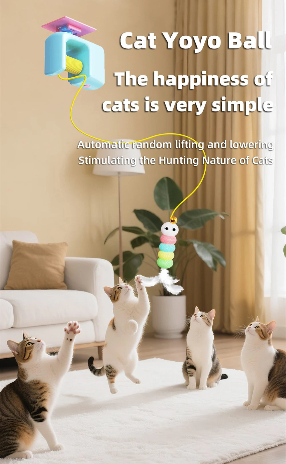 Automatic Telescopic Cat Wand Toy with 180cm Elastic Rope