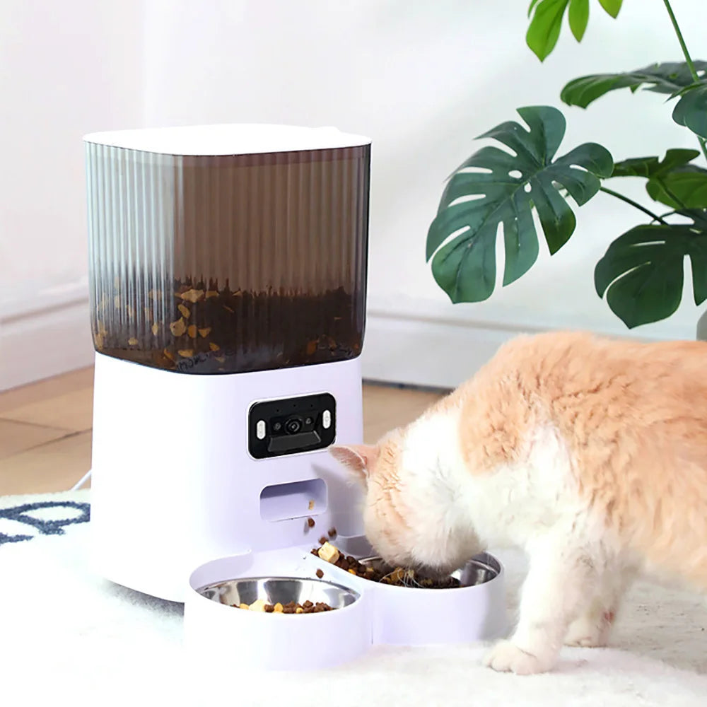 5L Smart Automatic Pet Feeder with Camera, Double Bowls & Voice Recorder