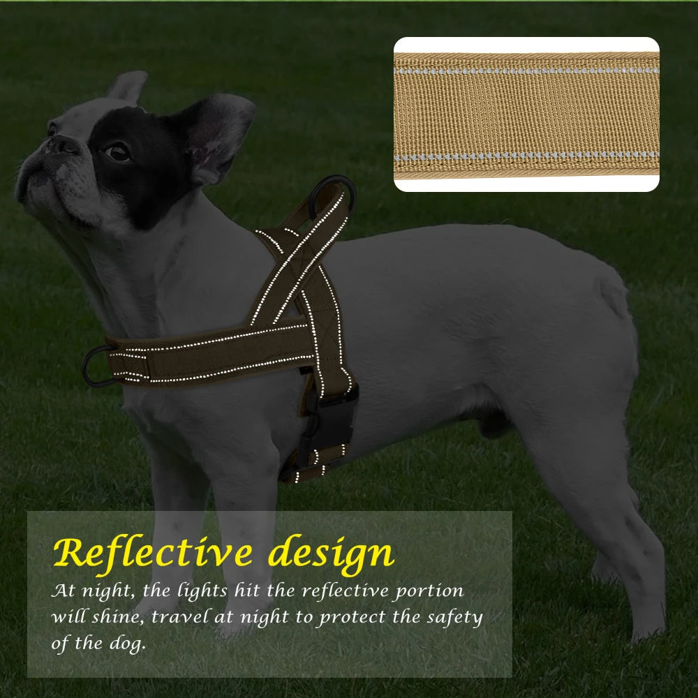 Tactical No-Pull Dog Harness - Reflective Nylon Vest for Training