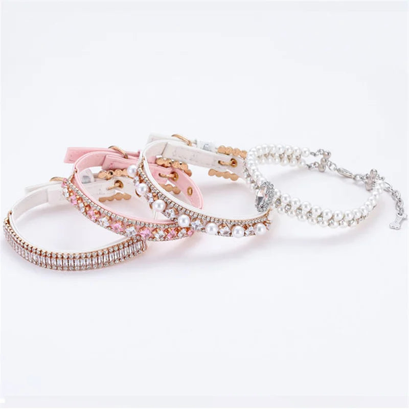 Rhinestone & Pearl Cat Collar Necklace