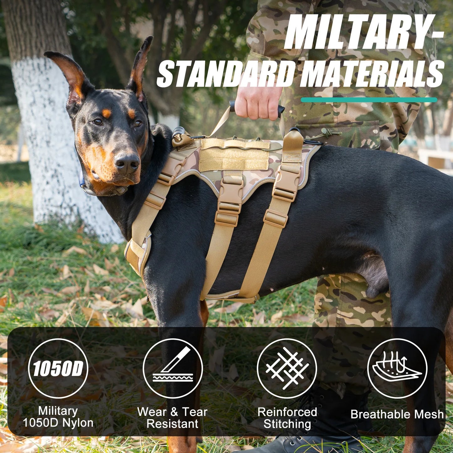 Gilet tactique militaire avec harnais et laisse pour grands chiens