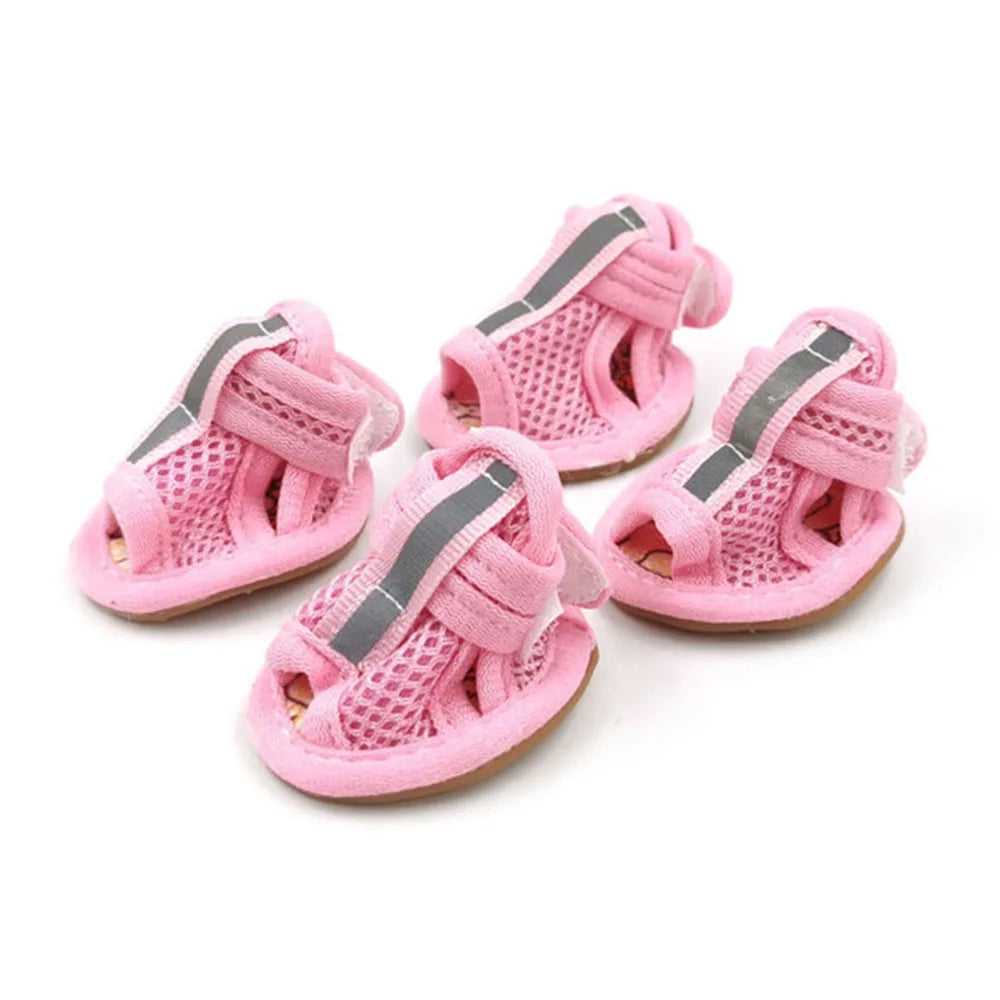 Breathable Mesh Dog Shoes with Reflective Strips – Set of 4