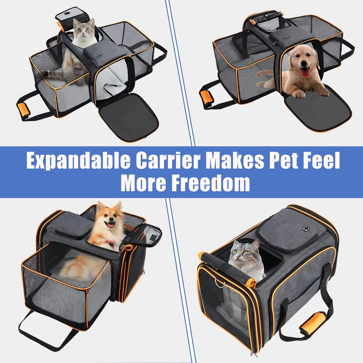 Expandable Pet Carrier with Fleece Pad & Storage Pockets