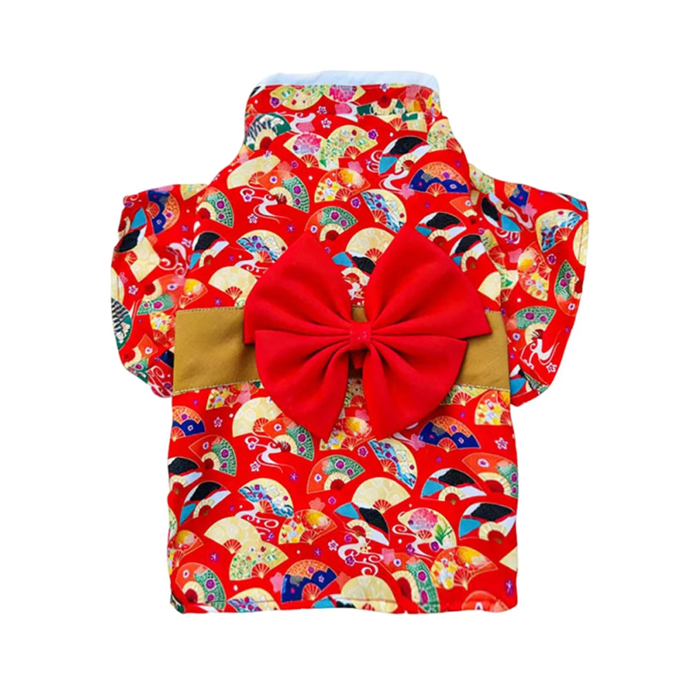 Japanese Bow Print Pet Kimono for Cats & Small Dogs