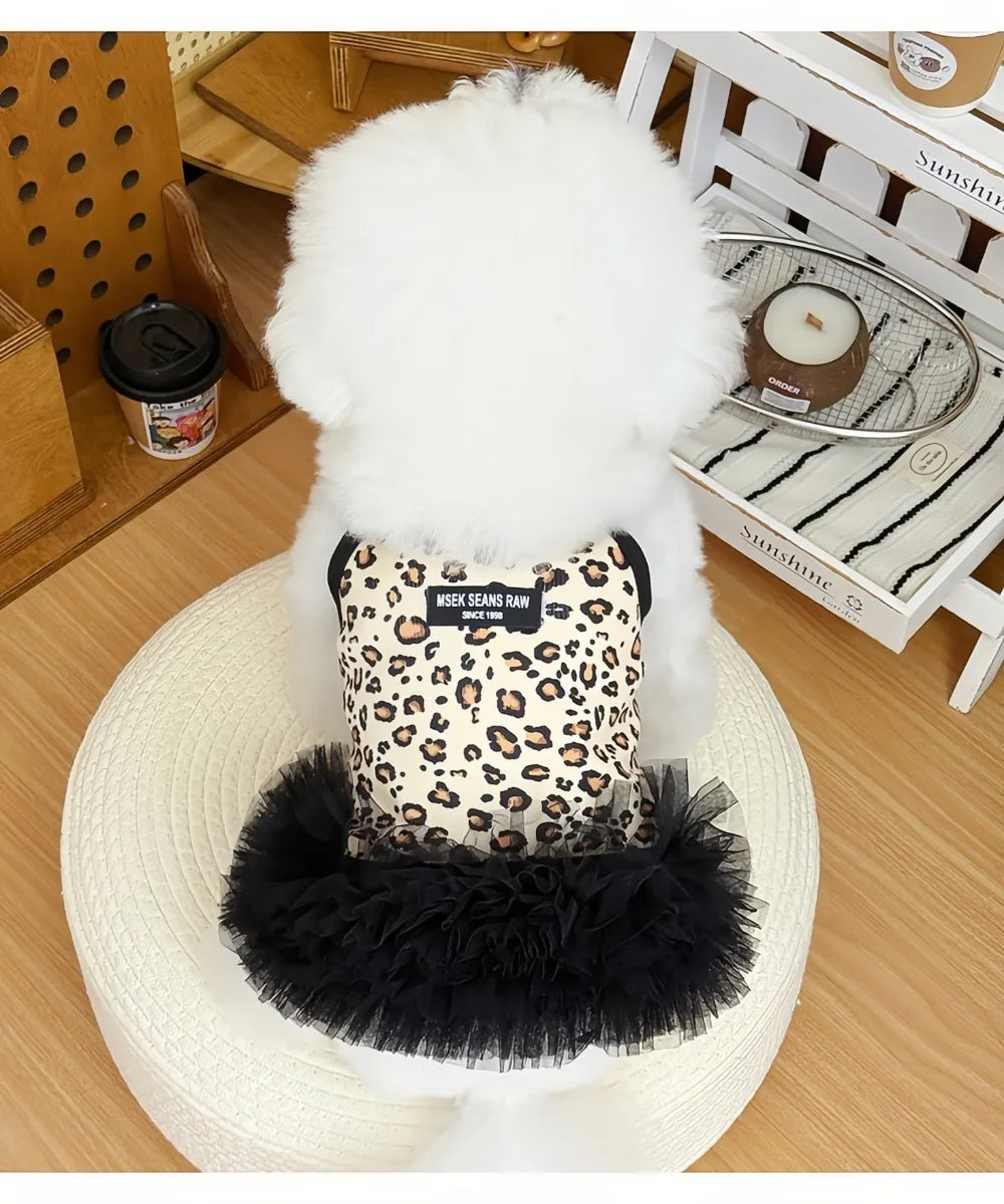 Leopard Print Mesh Slip Dress for Dogs & Cats | Summer Princess Dress for Puppies, Pomeranians & Sphynx Cats