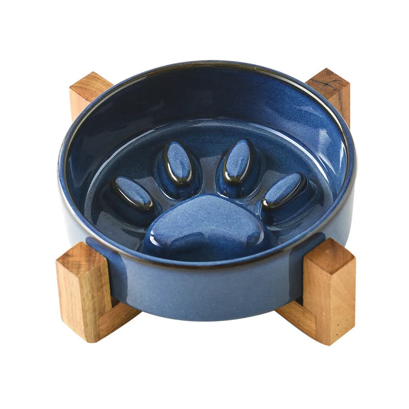 Ceramic Dog Bowl with Slow Feeder & Water Options