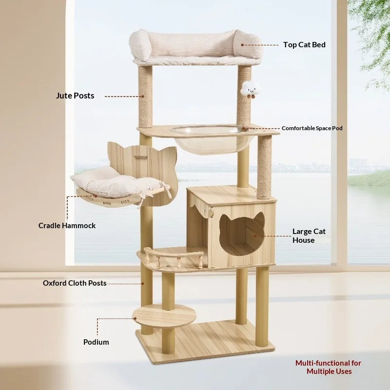 Wooden Cat Tree with Capsule House