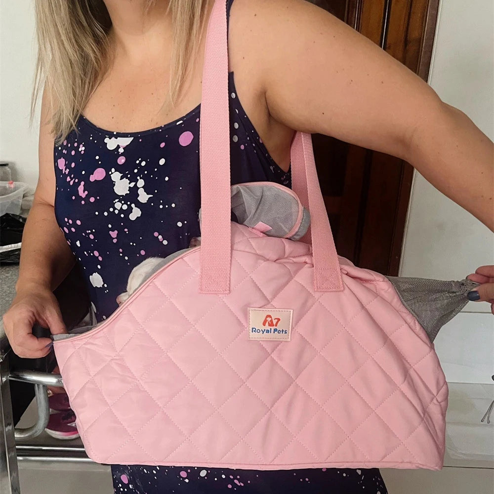 Quilted Portable Breathable Cat Puppy Travel Tote Handbag with Detachable Shoulder Strap Small  Kitten Pet Outdoor Carry Bags