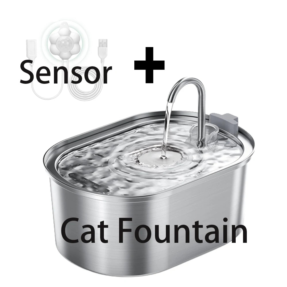 3.2L/108oz automatic cat water fountain, stainless steel pet water fountain, USB powered cat fountain, multi-filtered dog water