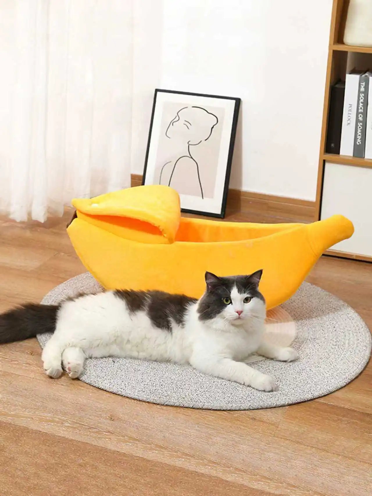 Lit pour animaux en forme de banane - Maison confortable pour chats et petits chiens