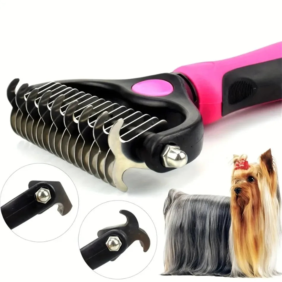 Double-Sided Stainless Steel Pet Grooming Comb – Detangling & Dematting Brush for Dogs & Cats